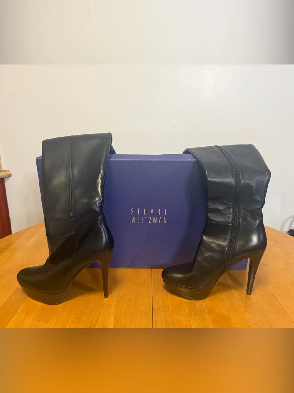Stuart Weitzman Black Leather Over-the-Knee Platform Boots